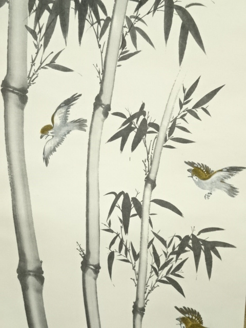 可寛菴竹眞 筆 四葉之内 瀧　竹　松柏　菊　掛け軸　真作　肉筆　骨董品 道具 ] - 道具 静山筆 竹に雀 肉筆絹本掛軸 | ネットショップ圭